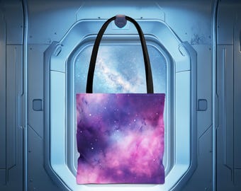 Soft Purple Nebula Tote Bag - Space Tote Bag, Space Shoulder Bag, Space Carryall, Galaxy Tote Bag, Nebula Tote Bag, Futuristic Tote