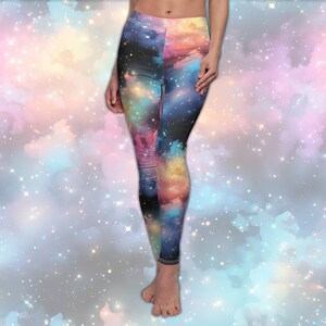 Ethereal Stars Women&#39;s All-Over Print Casual Leggings - Galaxy-Print Leggings Spandex Yoga Pants Bottoms for Cosmic Queens