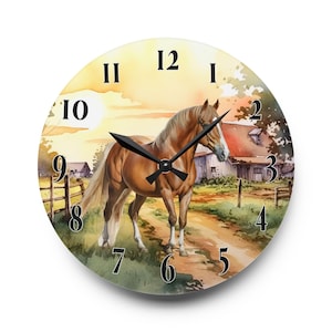Pferde Bauernhof Themed Acryl Wanduhr für Schlafzimmer, Wohnzimmer und Büro Home Decor