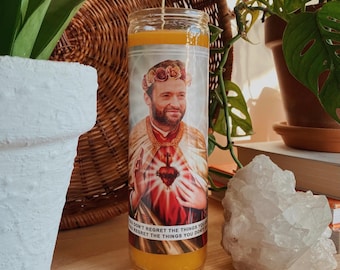 Saint Hugh Jackman Prayer Candle: Scented Vegan Soy Wax, Handmade