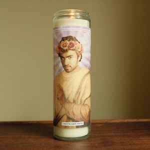 Saint George Prayer Candle - Scented Soy Wax [ 8&quot; Tall Glass Jar Candle - 120hr Burn Time - 26oz - Choice of Colours & Scents ]
