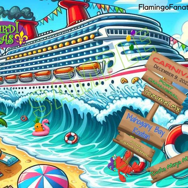 Carnival Mardi Gras December 9, 2023 Cruise Door Magnet, rough weather cruise with stop dropped.