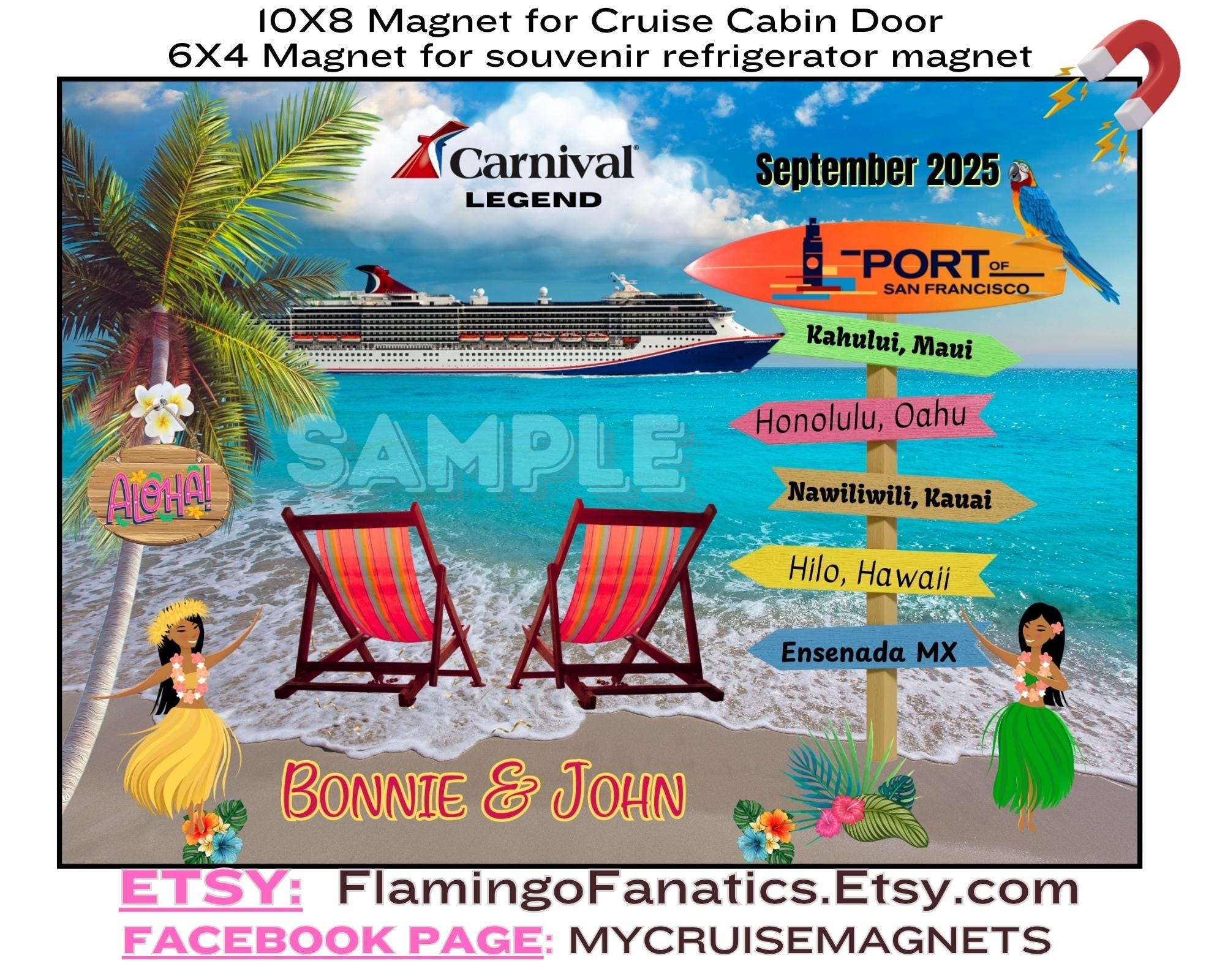 Personalized Carnival Legend Hawaii Cruise Magnet: Cabin Door Decoration