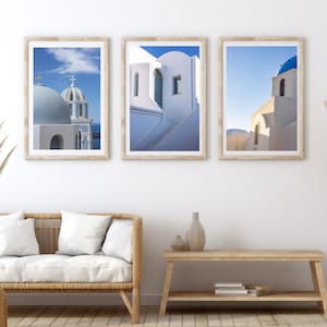 Conjunto de 3 fotografías artísticas de Santorini, impresión de las islas griegas, decoración de pared de Grecia, impresión en lienzo