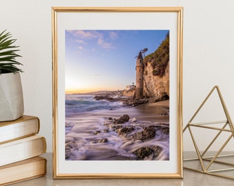 Victoria Beach Pirate Tower Sunset Fine Art Print, California Coast Photography, Beach Wall Art, Canvas Print