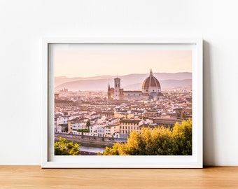 Stampa d'arte del Duomo di Firenze, immagine del tramonto in Italia, fotografia di viaggio, stampa su tela