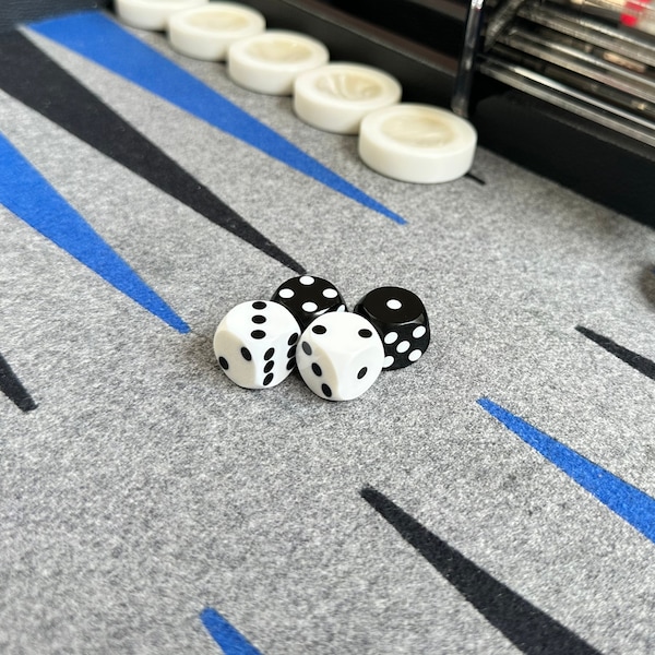 Backgammon Precision Dice - 16mm, 5/8 Inch, White and Black Opaque, 2 Pair