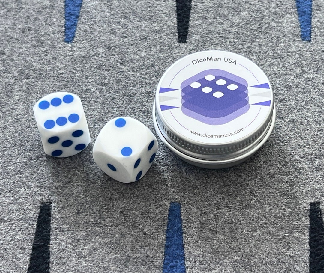 Backgammon Precision Dice 16mm, 5/8 Inch, White Opaque, Blue Pips, 1