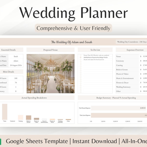 Wedding Planner Spreadsheet Google Sheets Digital Wedding Planner Wedding Budget Spreadsheet Wedding Planning Template Wedding Planner