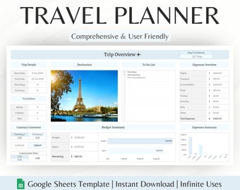 Travel Planner Google Sheets Digital Travel Planner  Travel Itinerary Digital Holiday Planner Travel Budget Google Sheets