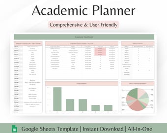 Digital Student Planner Spreadsheet, Academic Planner Google Sheets, Assignment Tracker Google Sheets, Student Planner Template, Uni Planner
