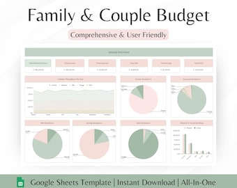 Family Budget Spreadsheet Planner Annual Budget Google Sheets Monthly Biweekly Budget Tracker Couple Financial Planner Bill Calendar Sheet