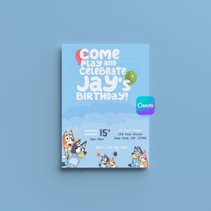 Bluey Birthday Canva Invitation Template - Editable Digital Invitation - Instant Download - Personalized Bluey Party Invite