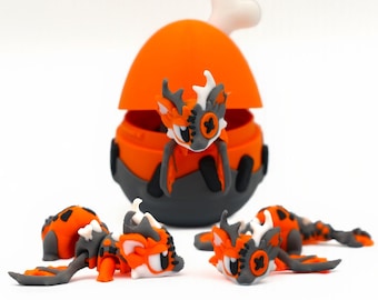 Halloween Zombie Dragon Articulated Figure and Egg Storage Container, 3D Printed