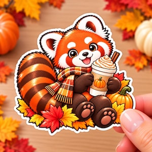 Red Panda Pumpkin Spice Latte Sticker | Fall Animal Decal (Choose Size)