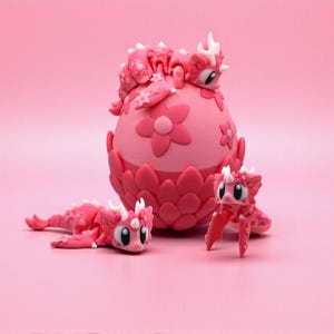 Articulated Cherry Blossom Dragon and Egg Set: 3D Printed Poseable Figure