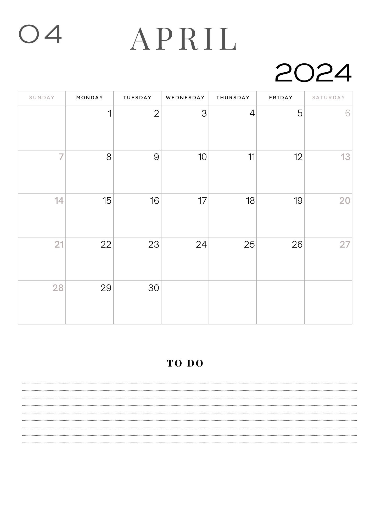 Printable 2024 Calendar PDF, A4 Size. Monthly Planner, Instant Download 