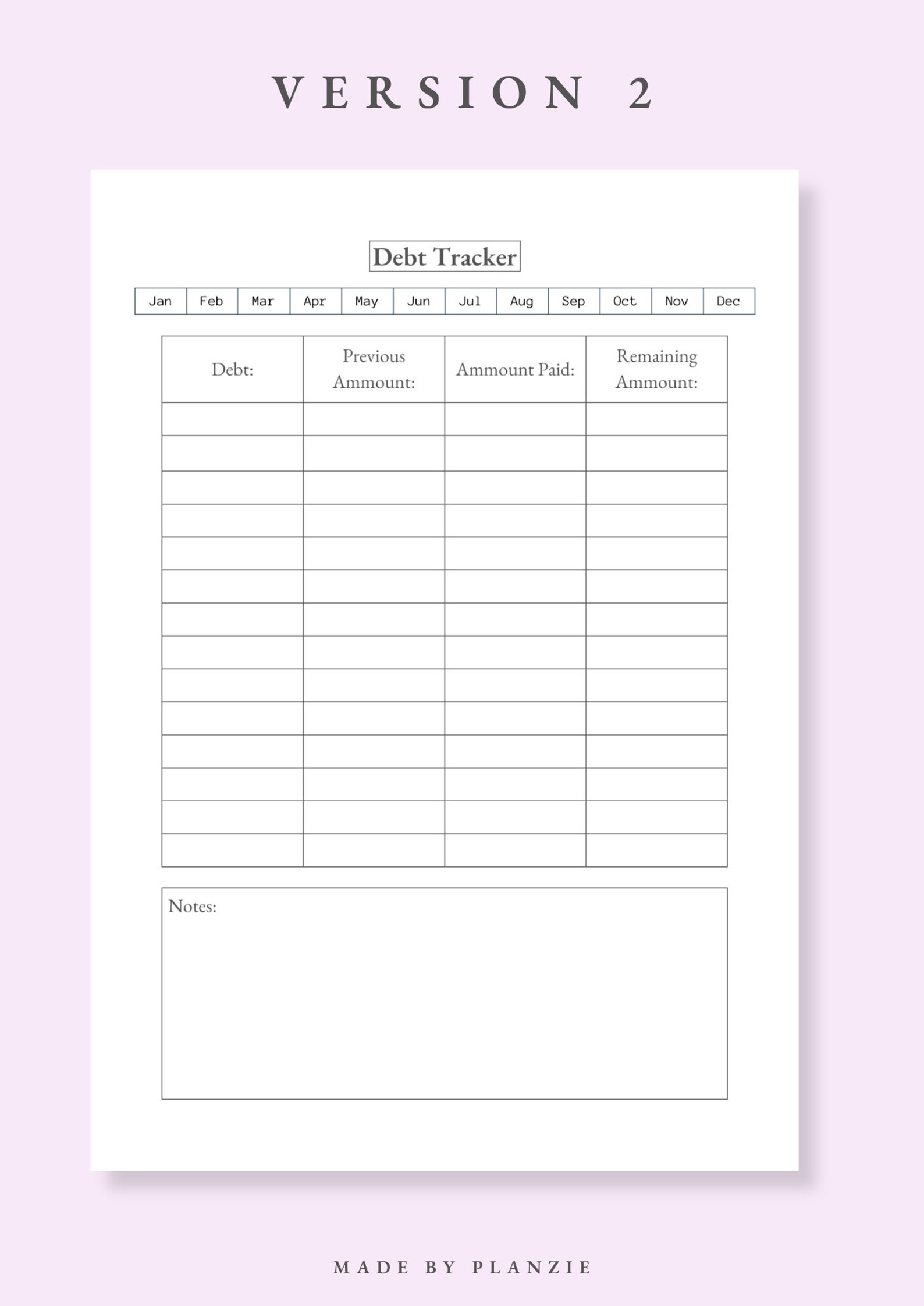 Debt Tracker Printable Landscape, Debt Payoff Log, Debt Overview ...