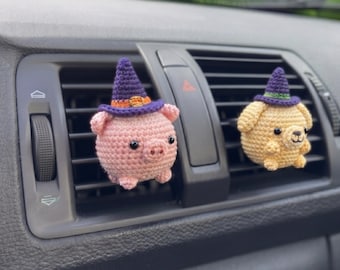 Clip para rejilla de ventilación de coche con forma de animal de Halloween, hecho a mano con ganchillo, decoración espeluznante para coche, amuleto de Halloween para coche, regalo de accesorio de ganchillo para coche