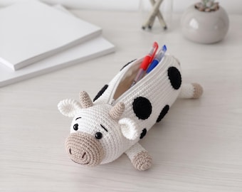 Handmade Crochet Animal Pencil Case, Cute Animal Pencil Pouch, Zipper Pen Bag, Kawaii School Supply Organizer, Back to School Gift