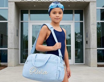 Bolsa de natación personalizada para niñas, bolsa de lona para piscina personalizada, bolsa de playa con nombre bordado, bolsa de natación para niños, bolsa de viaje deportiva impermeable