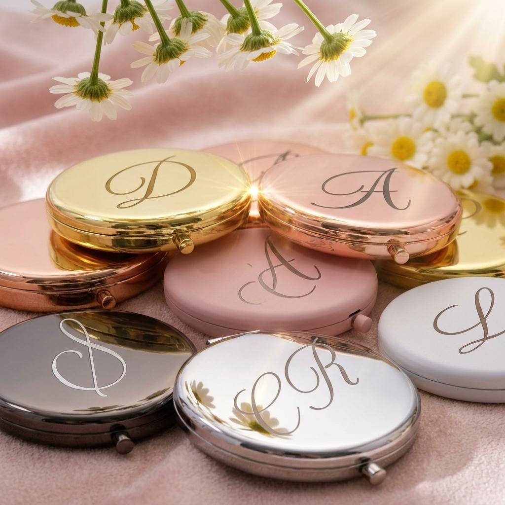 Engraved Compacts Custom Engraved Compact for Her, Personalized Pocket Mirror, Bridesmaid ...