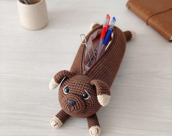 Crochet Animal Pencil Case, Handmade Animal Pencil Pouch, Cute Zipper Pen Bag, Kawaii School Supply Organizer, Gift for Students