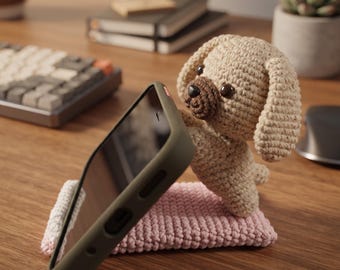 Handmade Crochet Animal Phone Stand, Cute Phone Holder for Desk, Adorable Yarn Decor, Unique Gift for Her, Animal Lover Handmade Gift