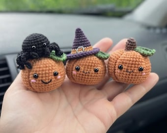 Clip de ventilación para coche con forma de calabaza hecho a mano a crochet, linda decoración de calabaza para coche, accesorio para coche de otoño y Halloween, regalo de crochet para ella, regalos de Halloween