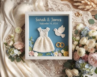 Caja de sombras personalizada para vestido de novia de ganchillo, marco personalizado para traje de novio para parejas, recuerdo del atuendo de la novia y el novio, decoración para aniversario de bodas