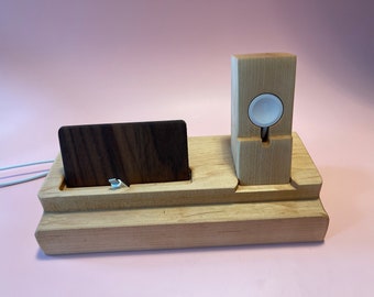 Maple & Walnut Apple iPhone n Apple Watch Charge Station (9"L x 4"W x 5 1/2H)