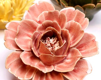 Champagne Pink Rose Ceramic Wall Art: Floral Wall Decor