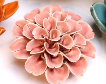 Champagne Pink Hydrangea Ceramic Flower Wall Art: Modern Floral Decor
