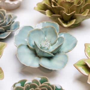 Milk Teal Ceramic Poppy Flower Wall Art: Apartment Decor