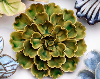 Avocado Green Petunia Ceramic Flower Wall Art: Modern Botanical Decor