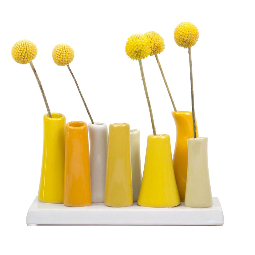 Yellow Ceramic Bud Vase, Ceramic Floral Vase, Modern Flower Bud Vase