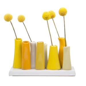 Yellow Glazed Ceramic Bud Vase: Modern Floral Display with 8 Tubes