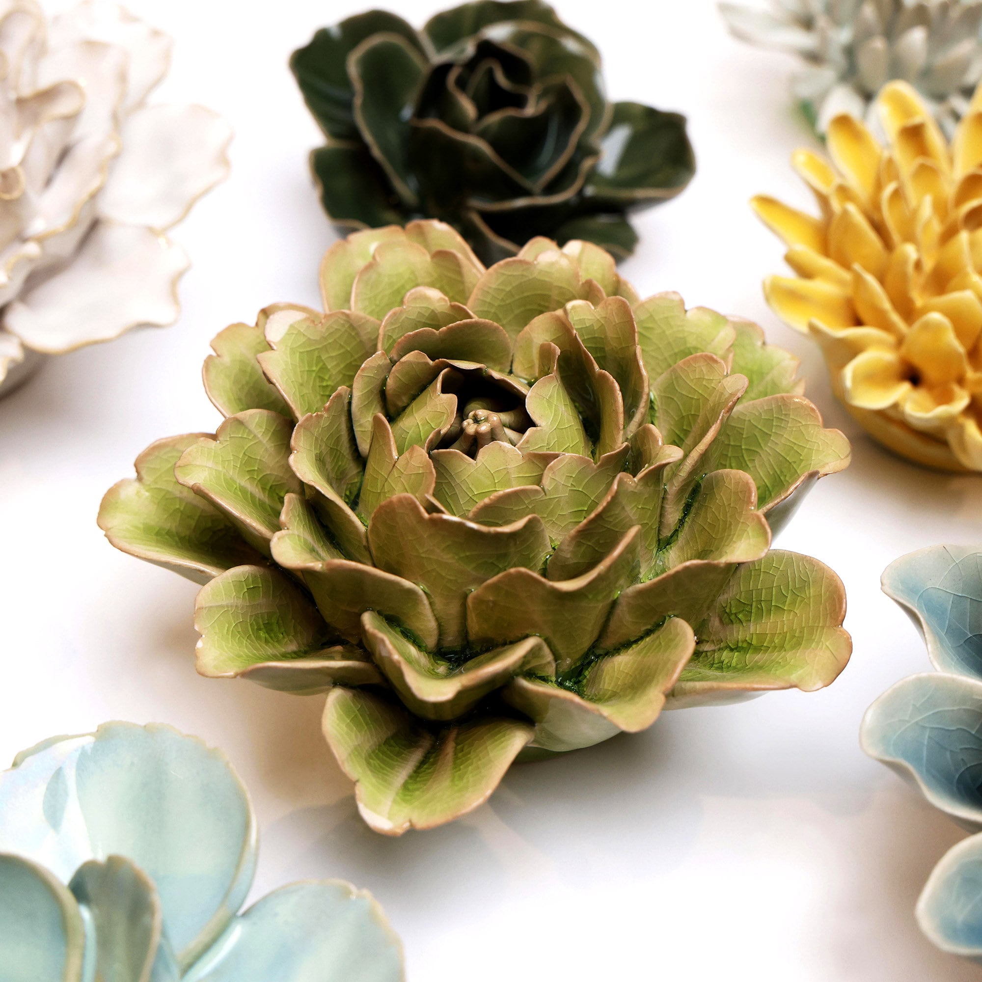 Ceramic Flower Wall Hanging: Green Peridot Comanche Peony - Etsy