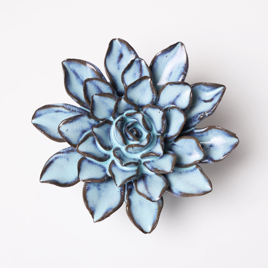 Ceramic Flower Wall Art Flower Blue Brown 8 Etsy