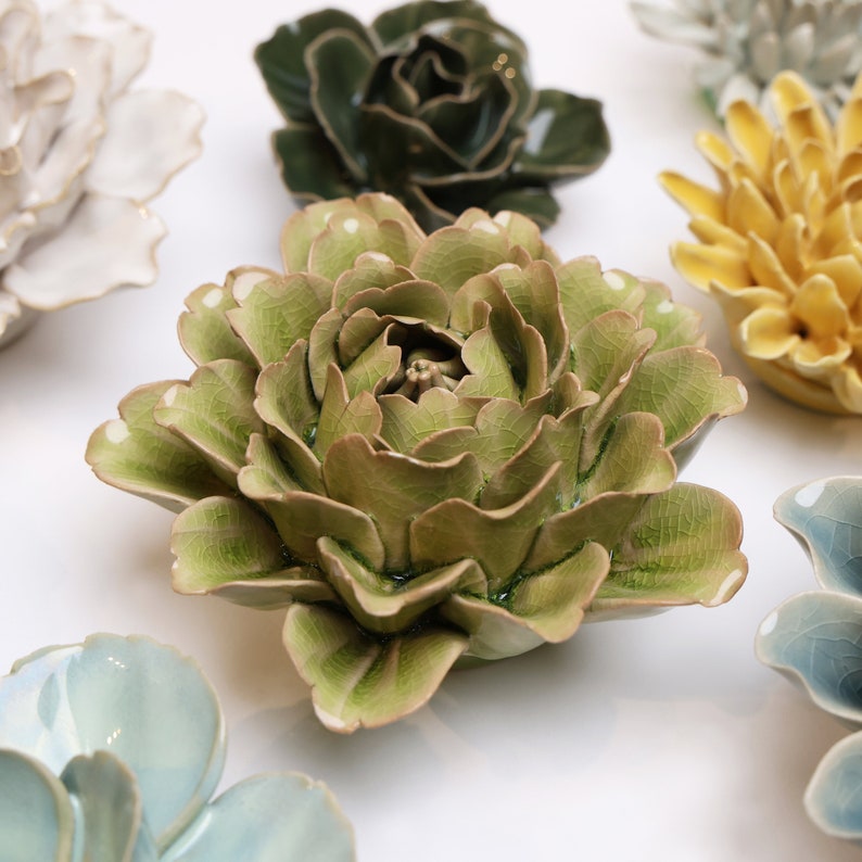 Ceramic Flower Wall Art Large Green Flower Etsy