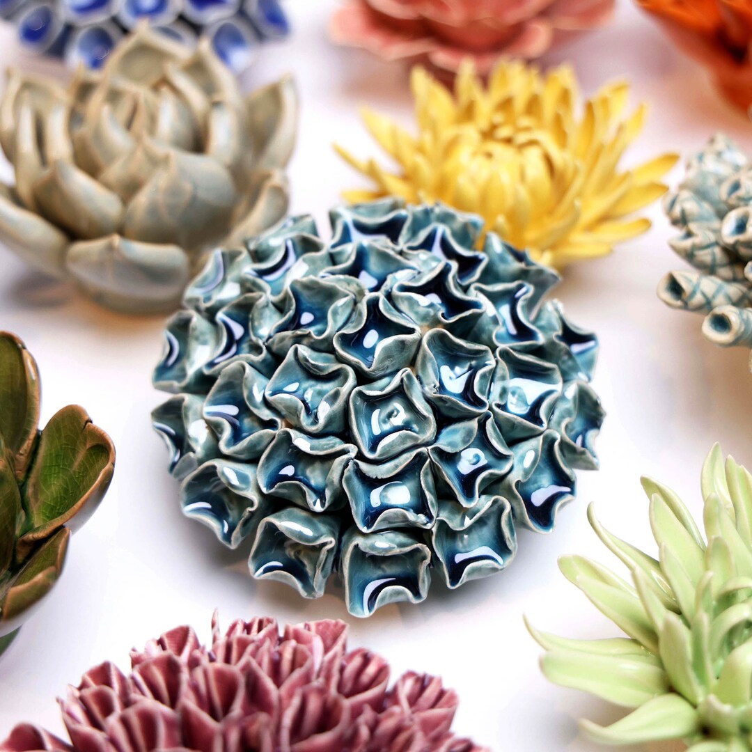 Ceramic Flower Wall Art Medium Teal 12 - Etsy