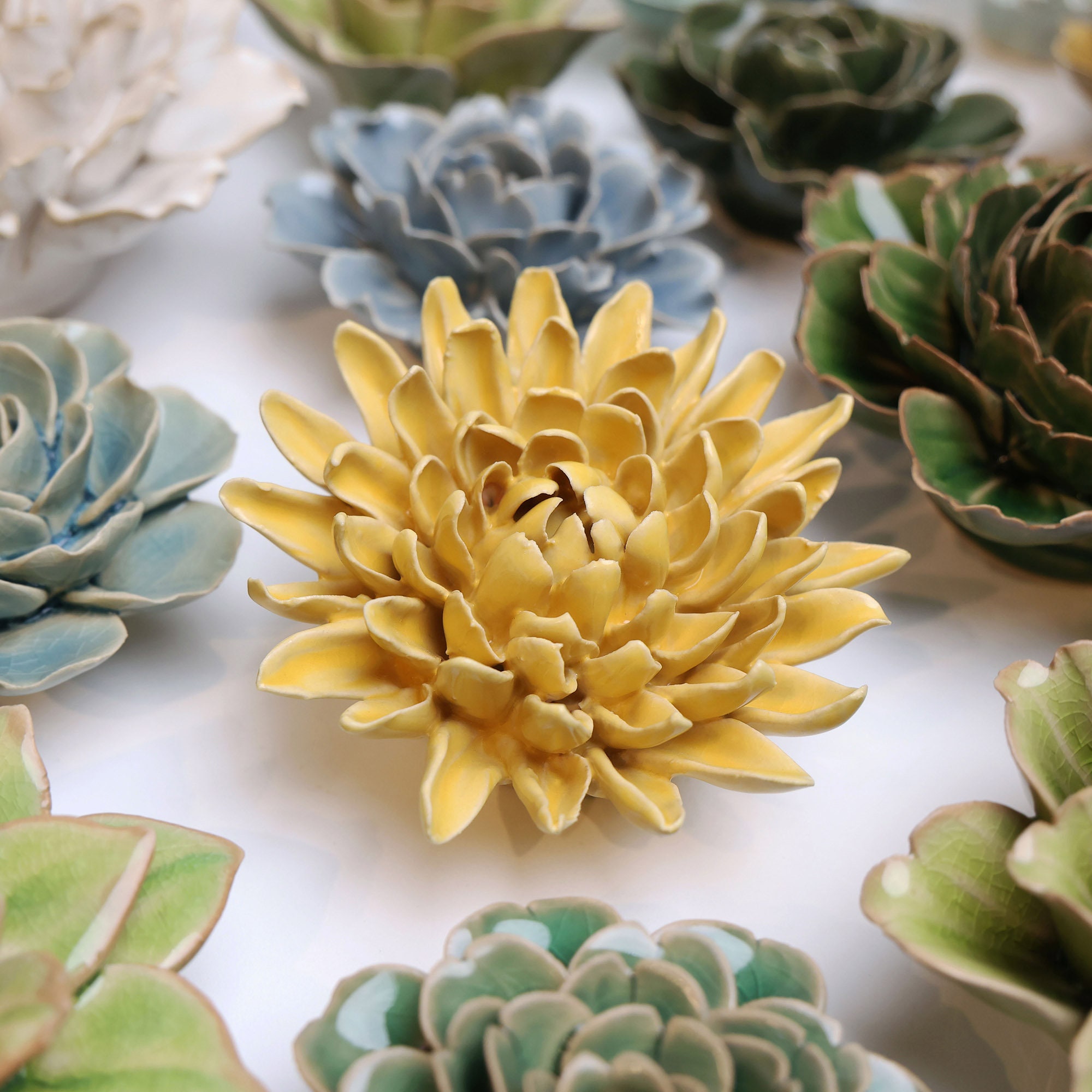 Ceramic Flower Wall Art Yellow Chrysanthemum - Etsy