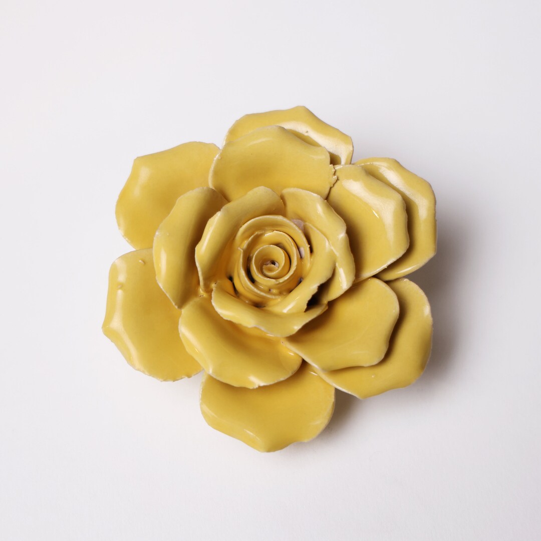 Ceramic Flower Wall Art Rose Yellow 9 Etsy