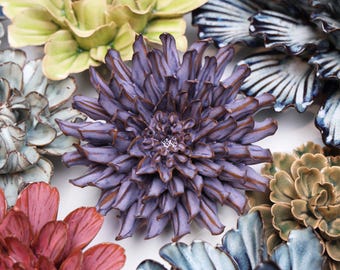 Handcrafted Ceramic Flower Wall Decor 8.1-A: Modern Boho Sculpture