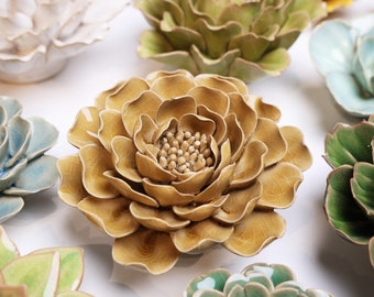 Ceramic Flower Wall Art: Modern Floral Sculpture, Keyhole Hanging
