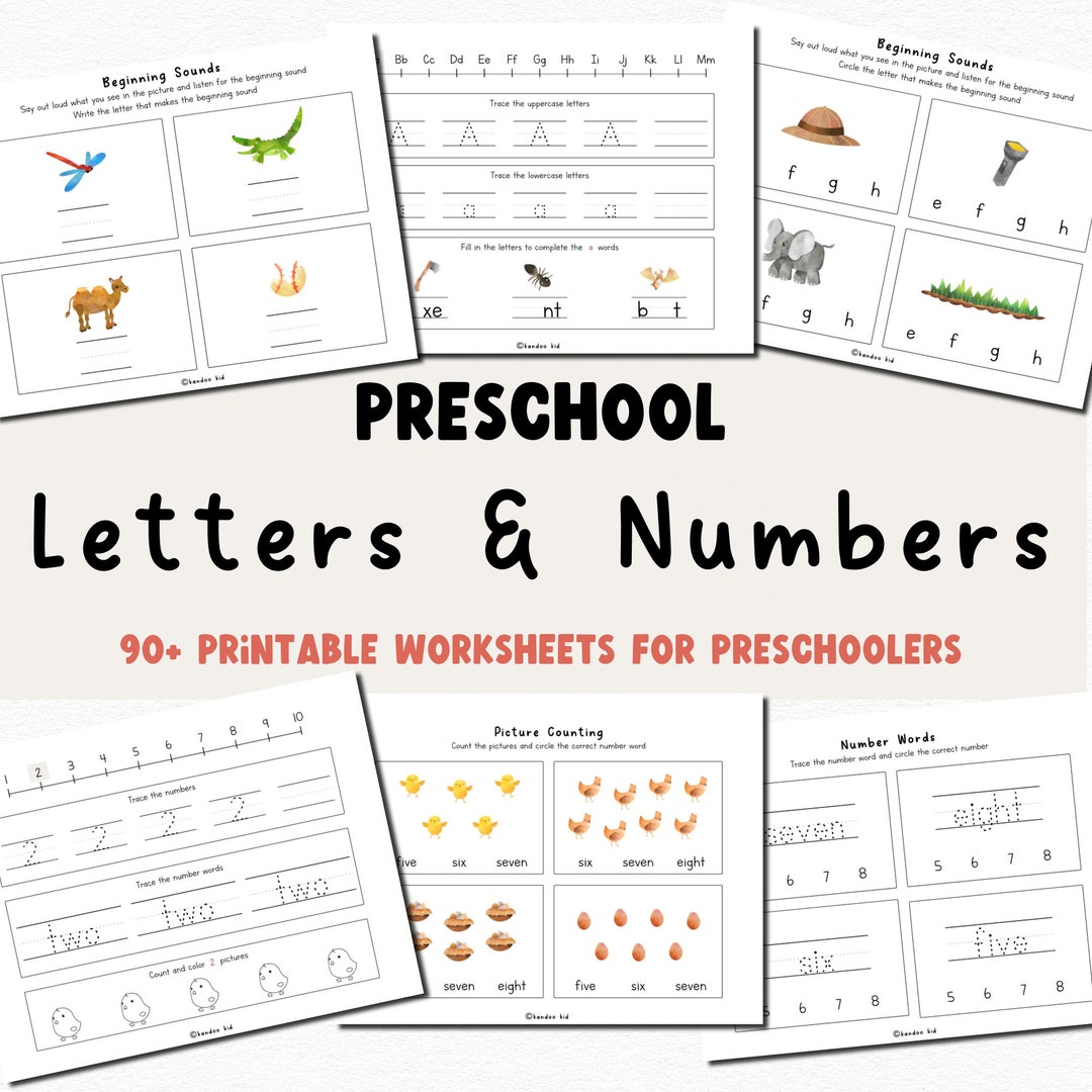 Preschool Letters Numbers Worksheet Set 90 Printable Etsy Preschool Letters Numbers Worksheet Set 90 Printable Etsy