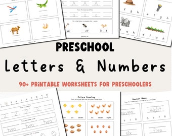 Preschool Letters & Numbers Worksheet Set - 90+ Printable Worksheets for Kids