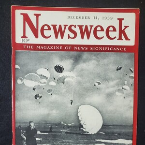 Vintage Newsweek Magazine December 11, 1939 &quot;Troops by Chute&quot;