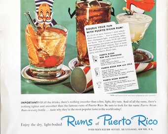 puerto rico industries 1910-1950 sugar tobacco coffee rum Vintage 1950 Rums of Puerto Rico Rum Print Ad