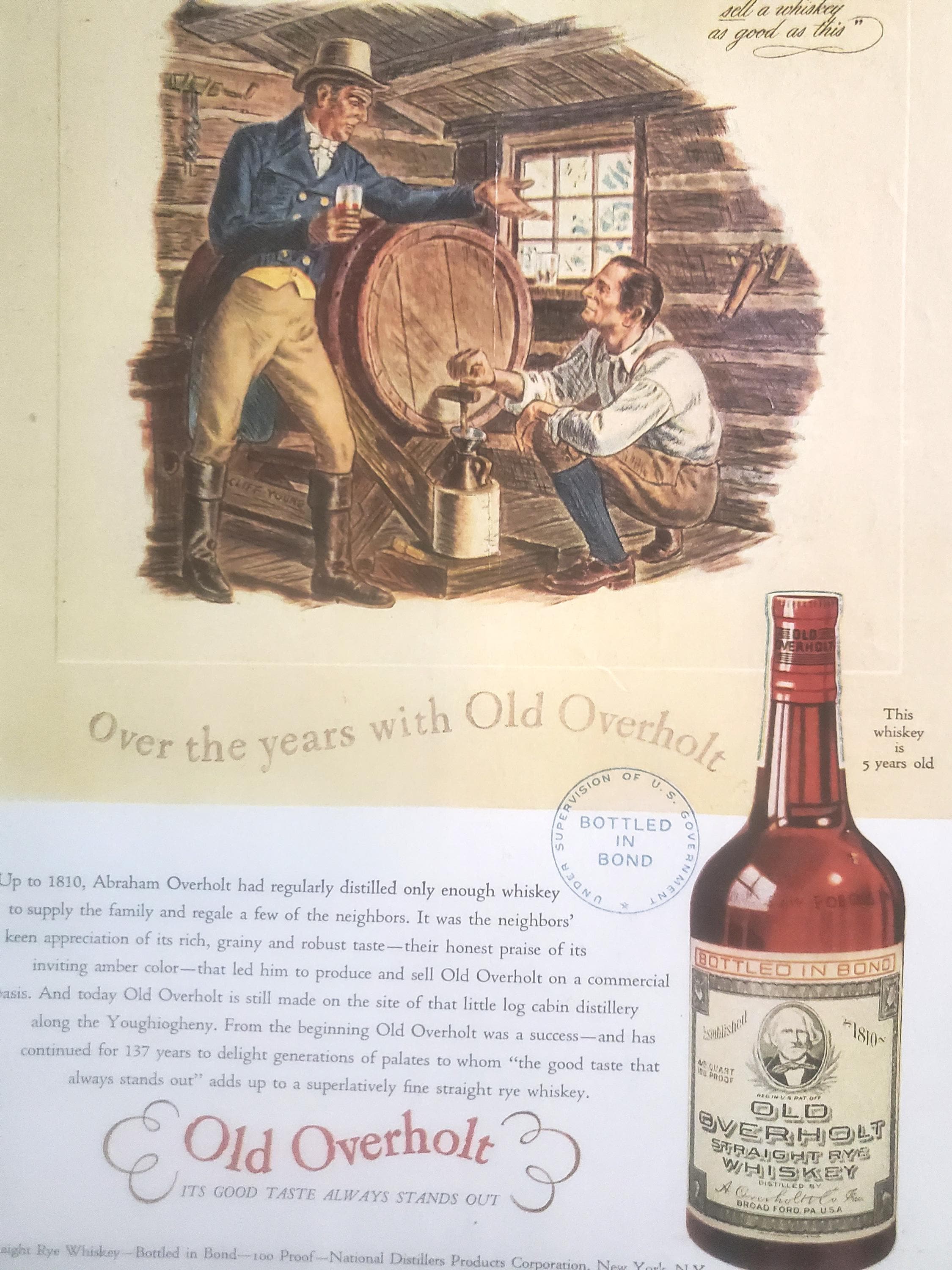 Пару постеров старой рекламы алкоголя. Виски Old Overholt 
